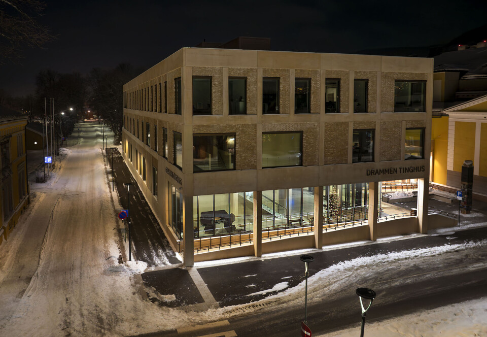 Drammen fikk nytt tinghus i 2023 på tomten for tidligere Park Hotell.