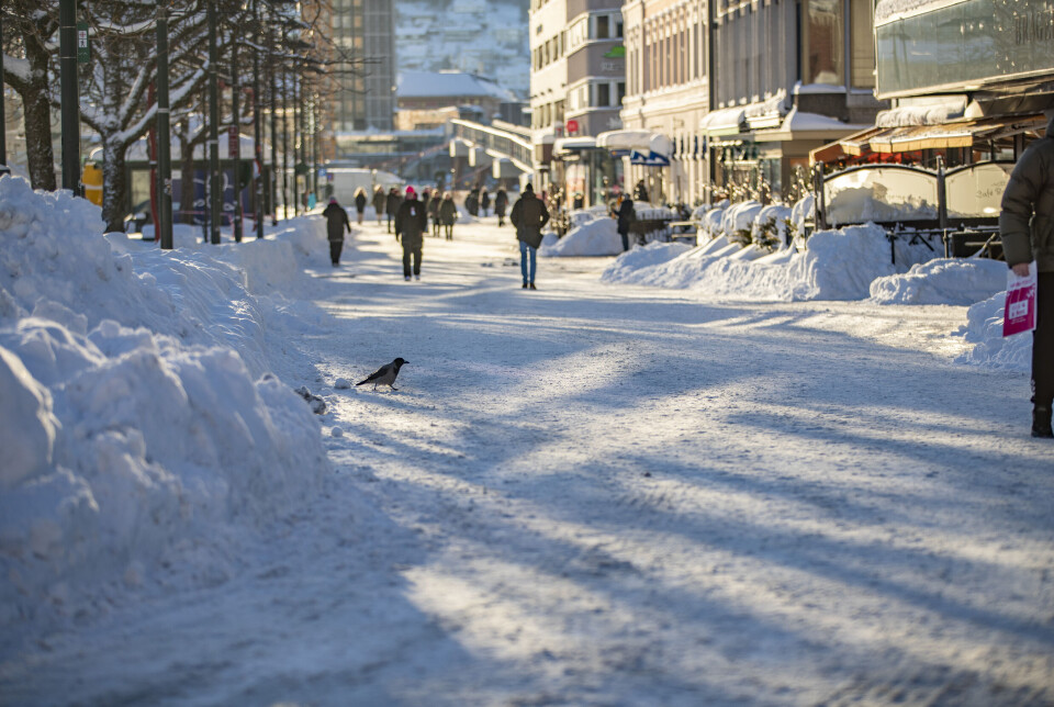BRAGERNES TORG: Flatt som et stuegulv, men snødekke og ikke brostein så lenge varmekablene er skrudd av.