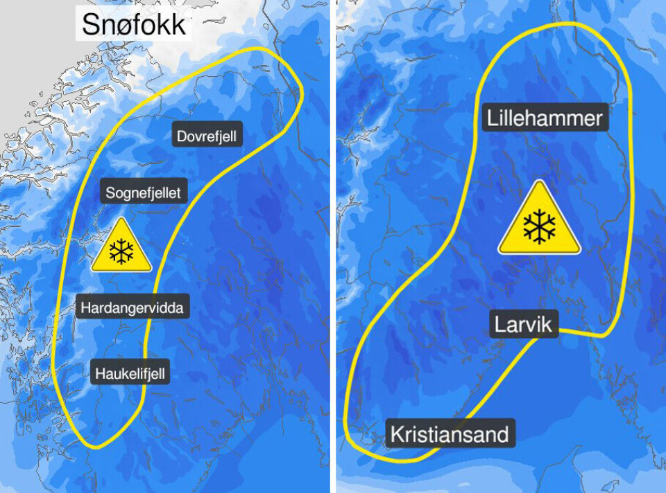Sender ut dobbelt farevarsel for snø