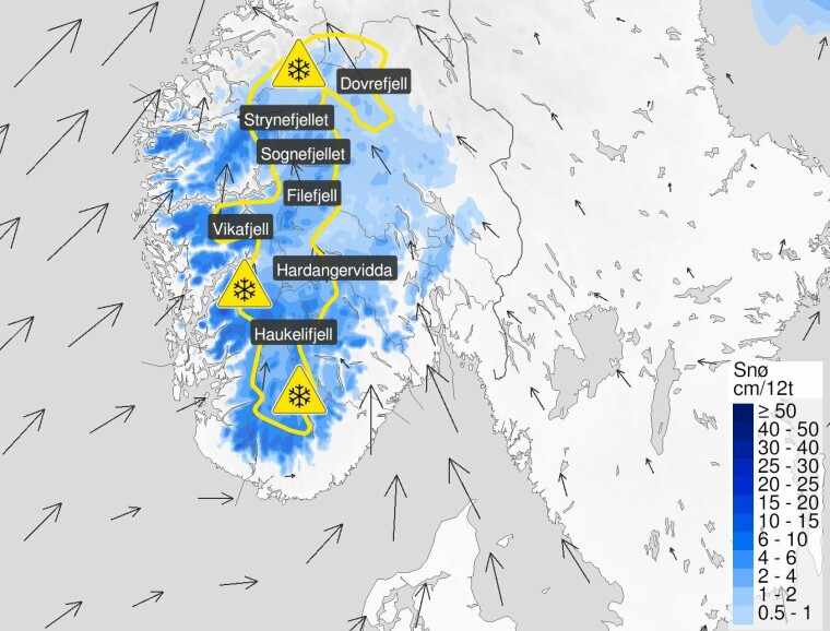 Farevarsel for snøfokk Østafjells