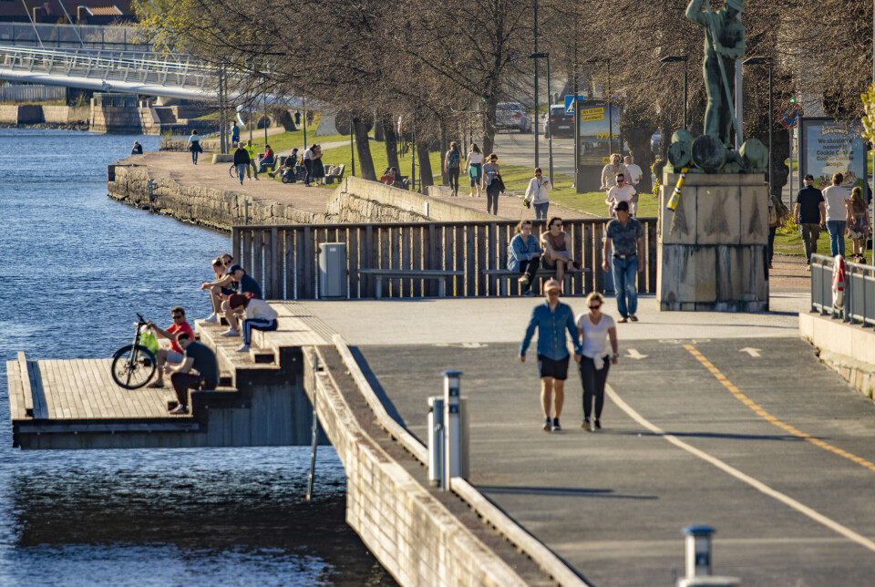 VÅRLIG: Her fra en varm vårdag i Drammen i april 2020.