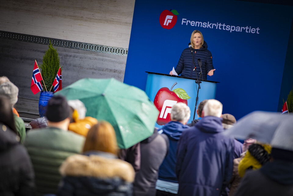 Frp-leder Sylvi Listhaug på Strømsø Torg i fjor.
