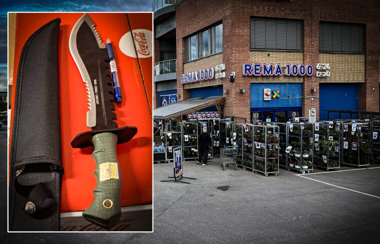 DRAPSVÅPEN: I møte med en rabiat 14-åring fikk en handlekraftig butikkansatt sjokk over trusselen han stod overfor - en nesten halvmeter lang «Rambo»-kniv.