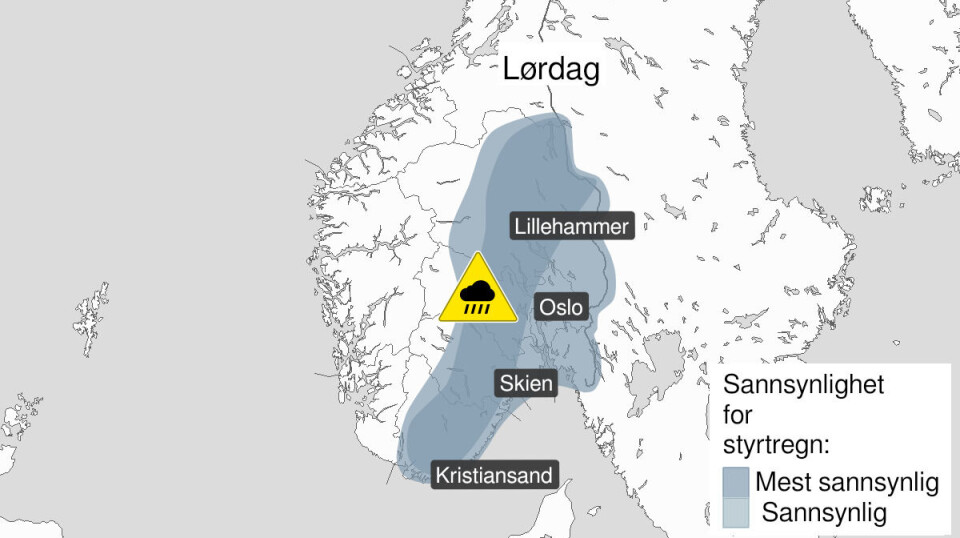 Dobbelt farevarsel for lyn og styrtregn