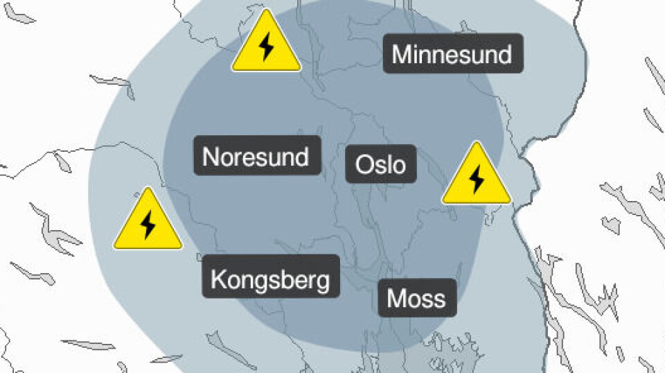 Farevarsel for mye lyn på Østlandet