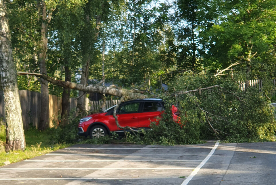 Tre smadret parkert bil