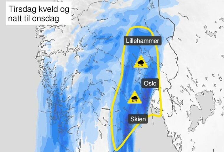 Sender ut farevarsel for styrtregn