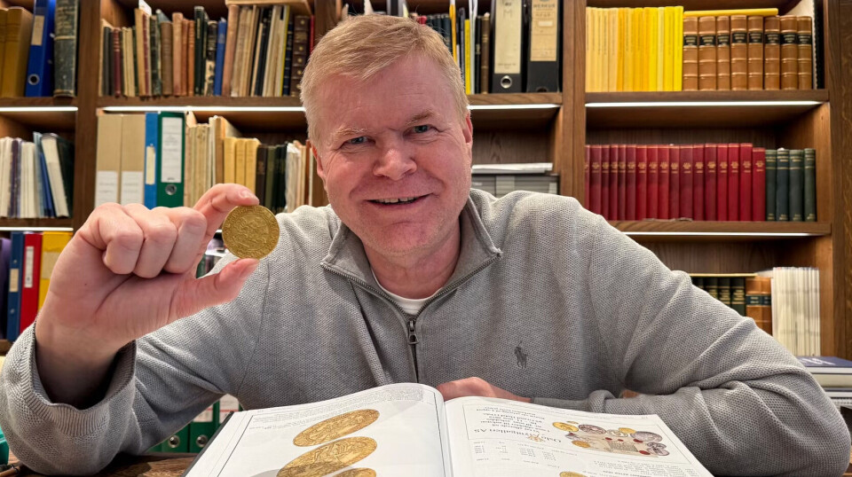 Daglig leder i Mjøndalen-baserte entreprenør Strøm-Gundersen, Arne Riise, er også styreleder i Oslo Myntgalleri. Her med en av auksjonens største attraksjoner: En 7 dukat gullmynt datert 1486, preget posthum i 1563 ved myntverket i Hall. Den finnes i tre eksemplarer i privat eie.