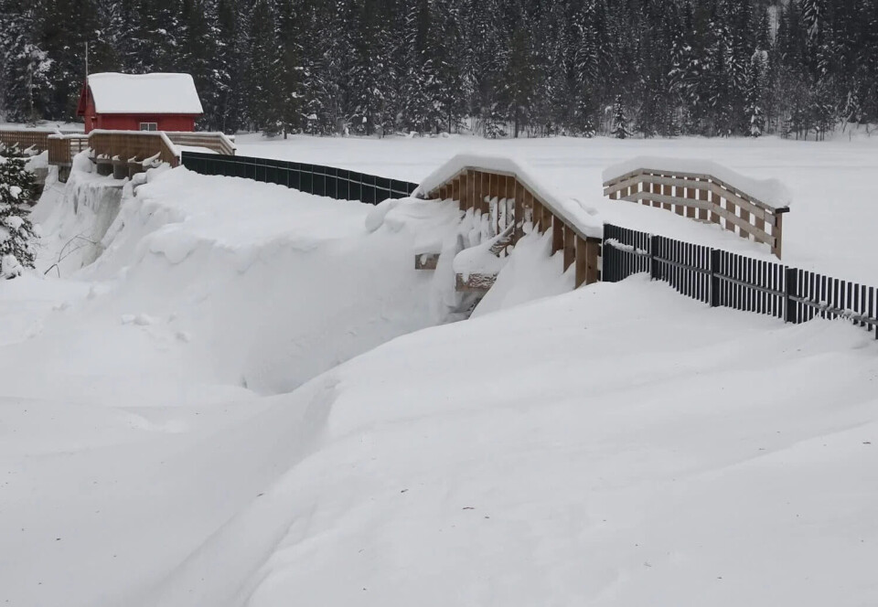 TAPPES NED: Nerdammen må tappes ned med inntil 0,5 meter i vinter på grunn av rehabiliteringsarbeidet på dammen på Vasshella. Bildet er tatt en snørik dag for noen år siden.