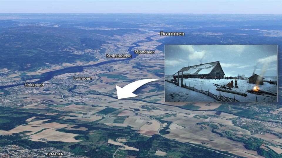 Det eneste som er bevart av den uvanlig store bygningen på Sem, er hullene etter nedgravde stolper.