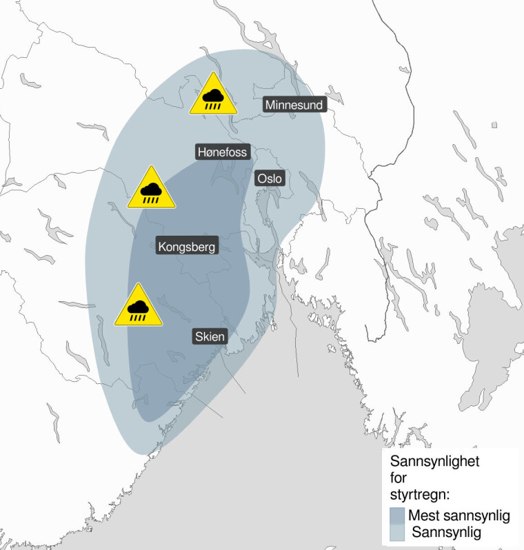 Sender ut farevarsel for styrtregn