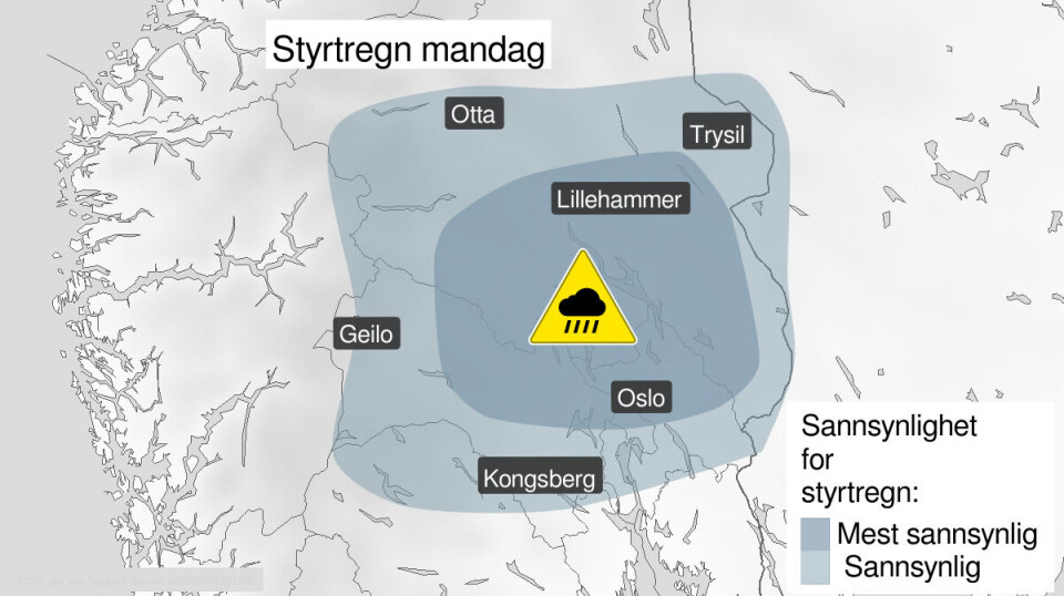 Farevarsel for styrtregn
