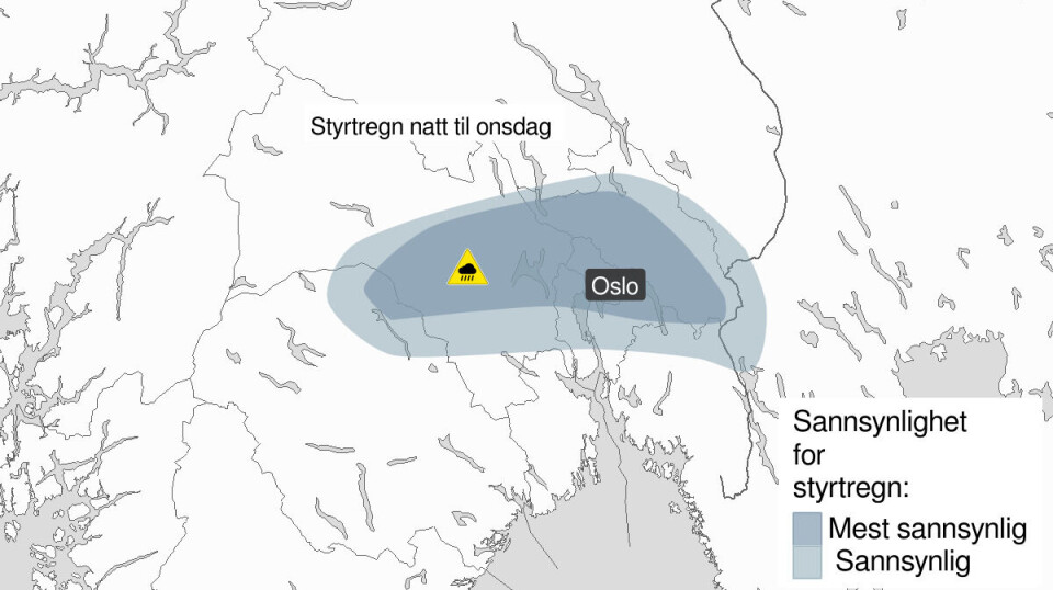 Dobbelt farevarsel: Styrtregn og mye lyn