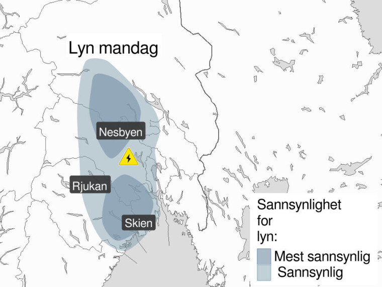 Farevarsel for mye lyn i drammensområdet