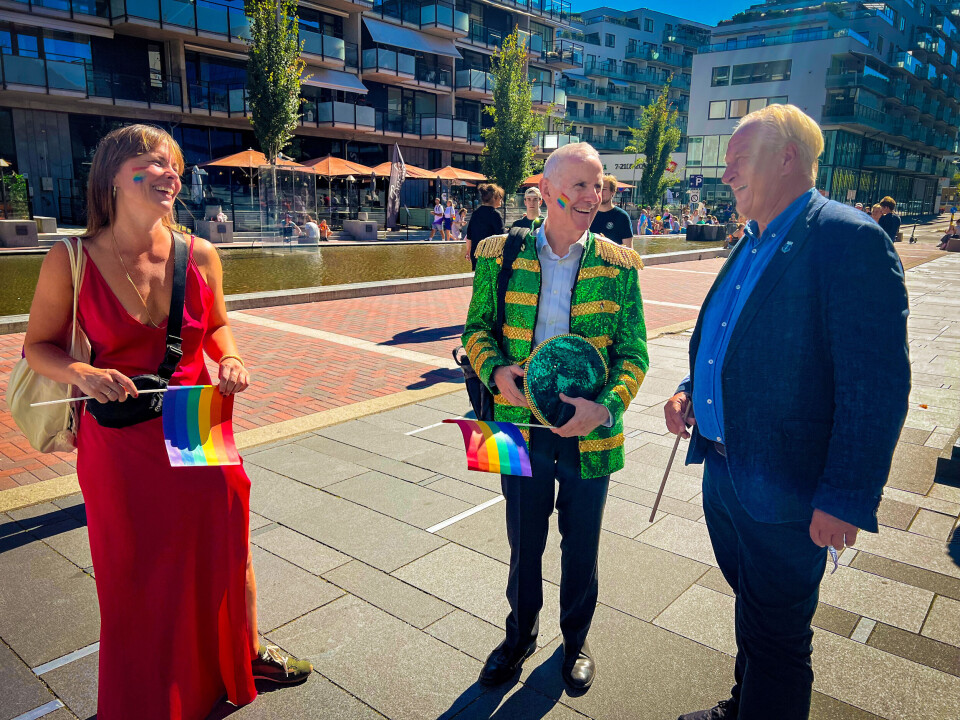 - You have a beatiful town here, sa Ciarán Cuffe til drammensordfører Kjell Arne Hermansen med Cathrin Janøy til venstre.