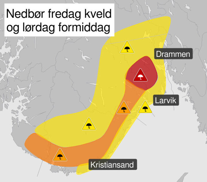 Sender ut ekstremvarsel: Rødt farevarsel for regn og vind