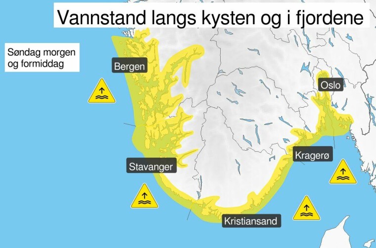 Advarer mot høy vannstand langs kysten
