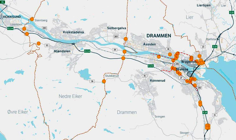 SÅNN KAN DET BLI: Et tidligere forslag til bomring i Drammen fra Buskerudbyen.