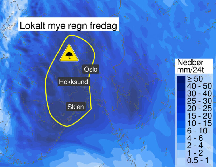 Sender ut trippelt farevarsel grunnet kraftig regnvær